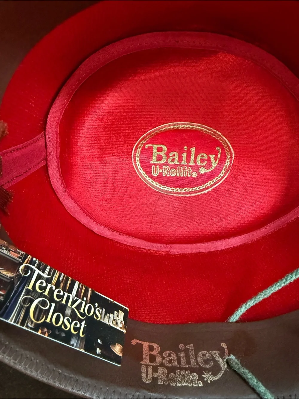 Vintage Bailey U-Rollit Leather Tooled Belted Gambler Western Hat - Brown Velvet